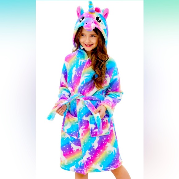 Unicorn Girls Fleece Hooded Robe - Picture 1 of 8